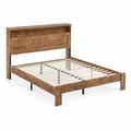Cama doble de madera contrachapada y metal con cabecero estante 200x150 cm Marrón