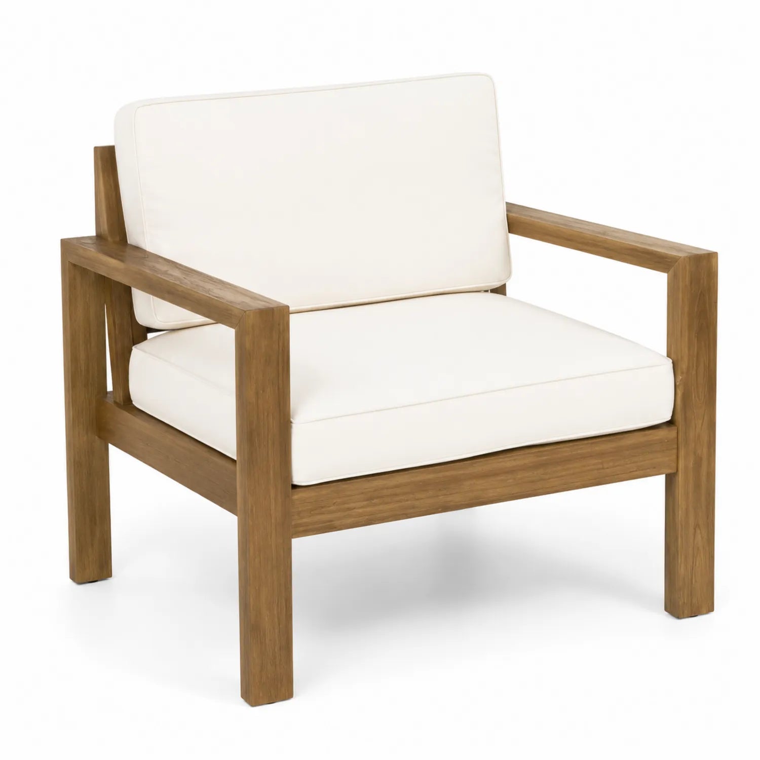 Silla de Madera de Teca con Cojines de Algodón Beige