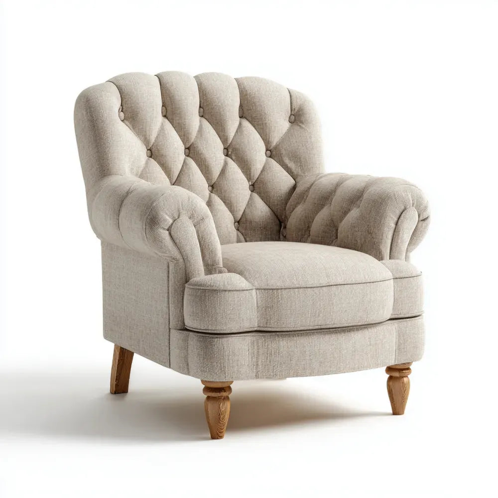 Armchair Linen Upholstery 85x90x100 cm - Beige - Classic Design