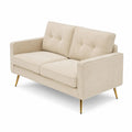 Sofá de dos plazas de pana beige con patas de metal dorado