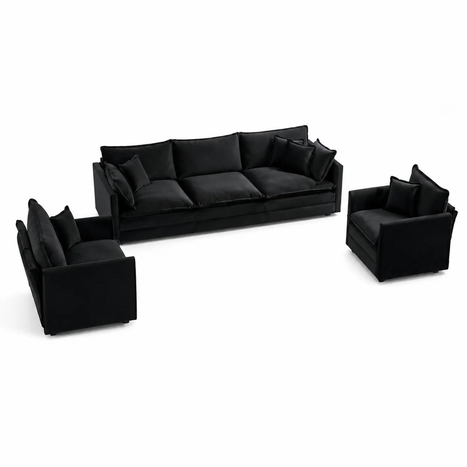 Conjunto de sofá y sillones de terciopelo Negro