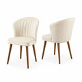 Conjunto de 2 Sillas de Comedor de Cuero Sintético Beige con Patas de Madera