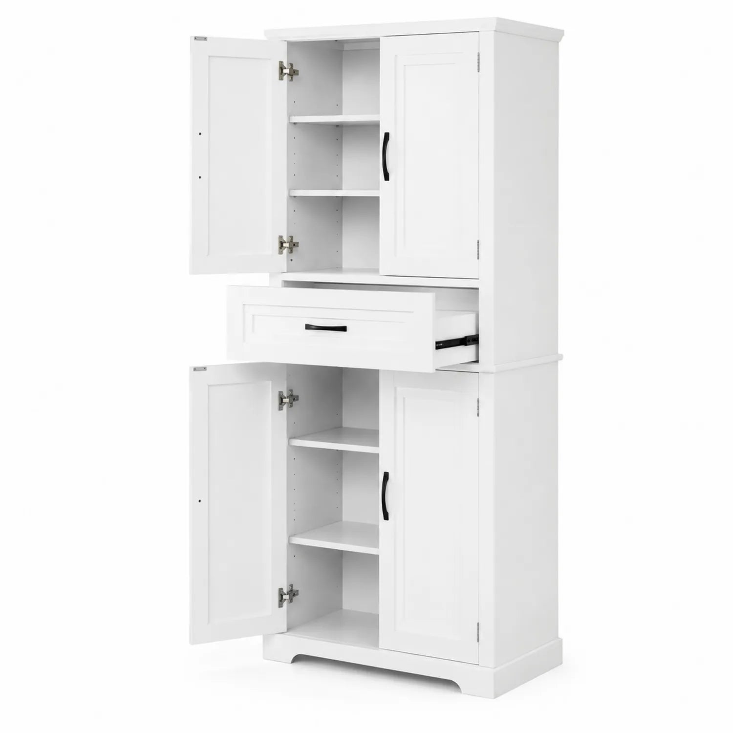 Armario alto blanco con estantes y cajón