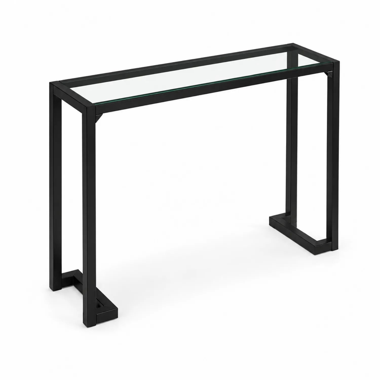 Konsole aus gehärtetem Glas mit Gestell aus schwarzem Stahl