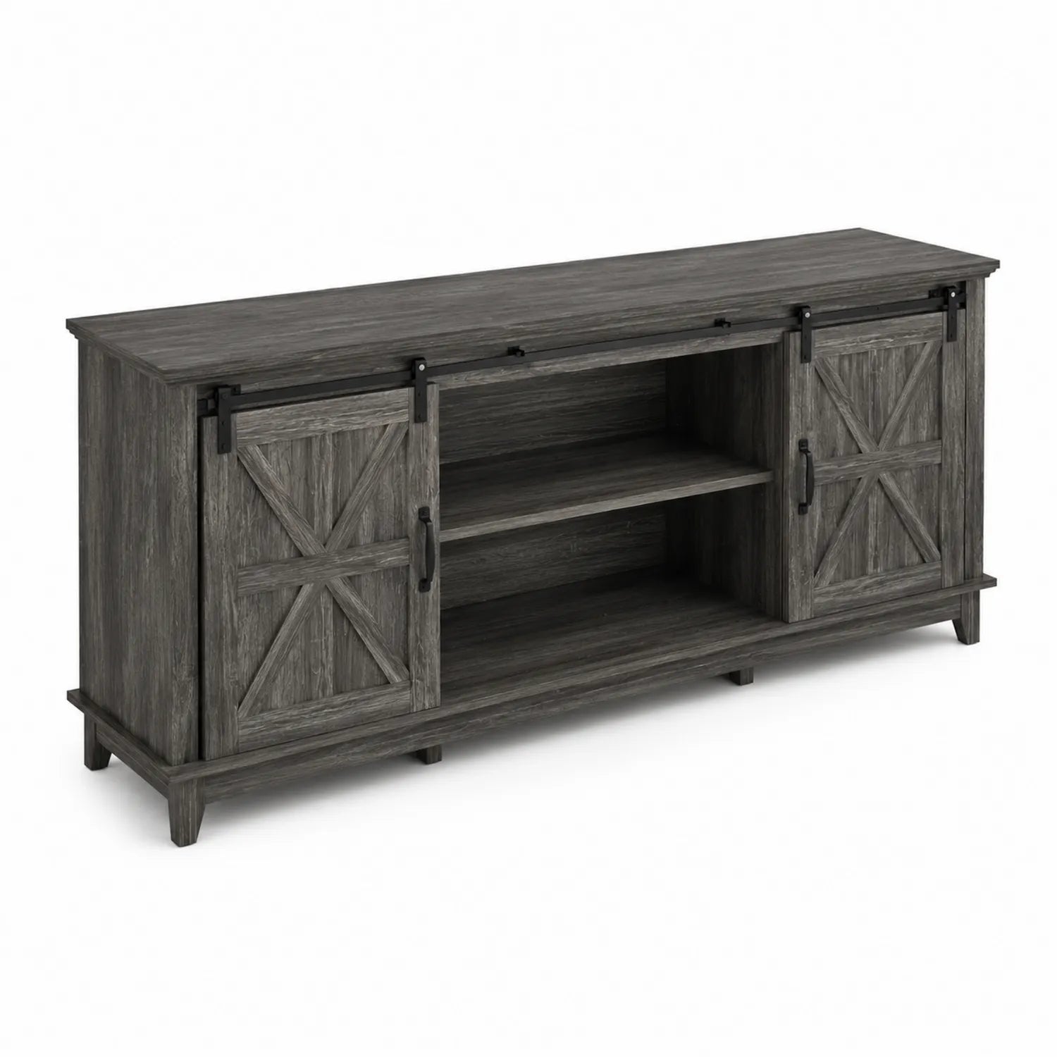 Mueble de TV de Madera MDF con Puertas Correderas 152cm Gris