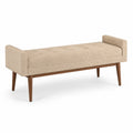 Banco tapizado de poliéster beige con patas de madera de haya