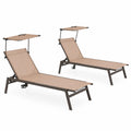 2er-Set Sonnenliegen aus Metall mit Polyestergewebe und verstellbarem Sonnendach Beige