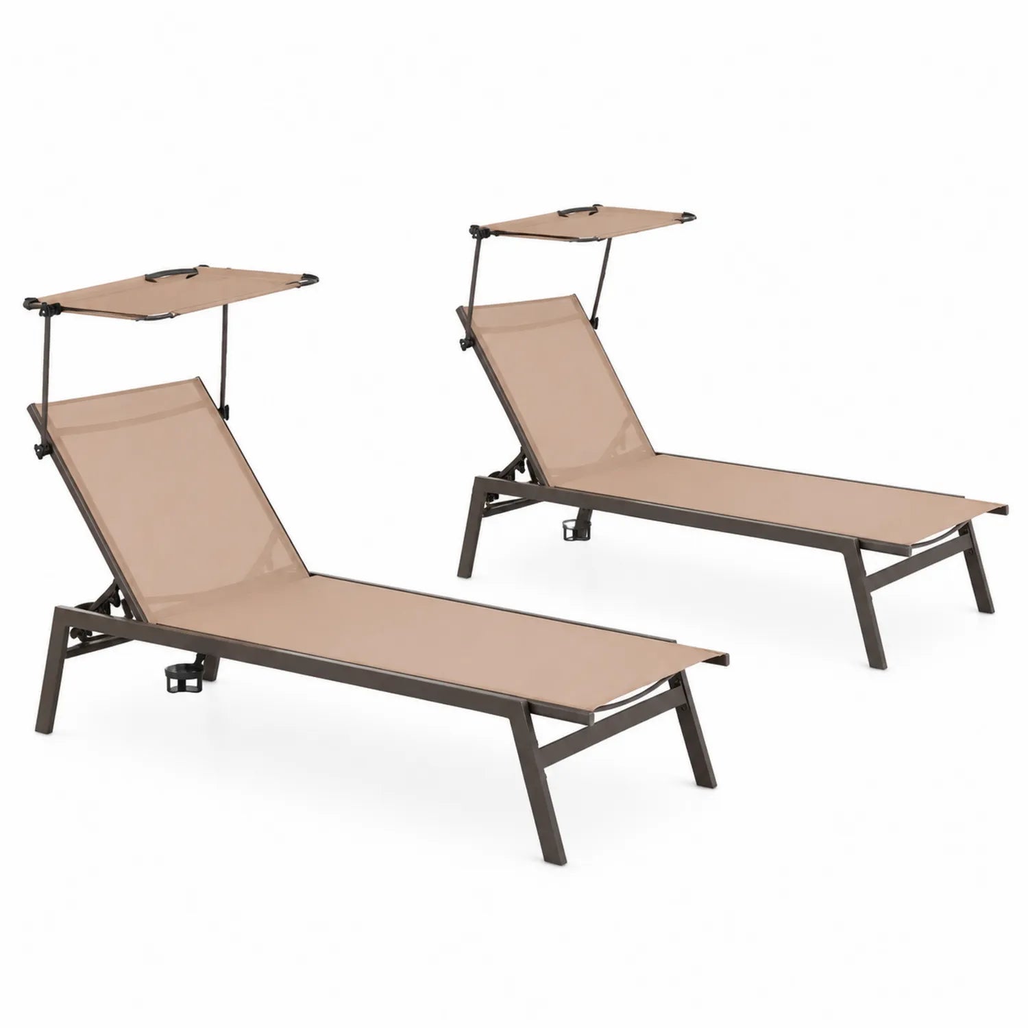 2er-Set Sonnenliegen aus Metall mit Polyestergewebe und verstellbarem Sonnendach Beige