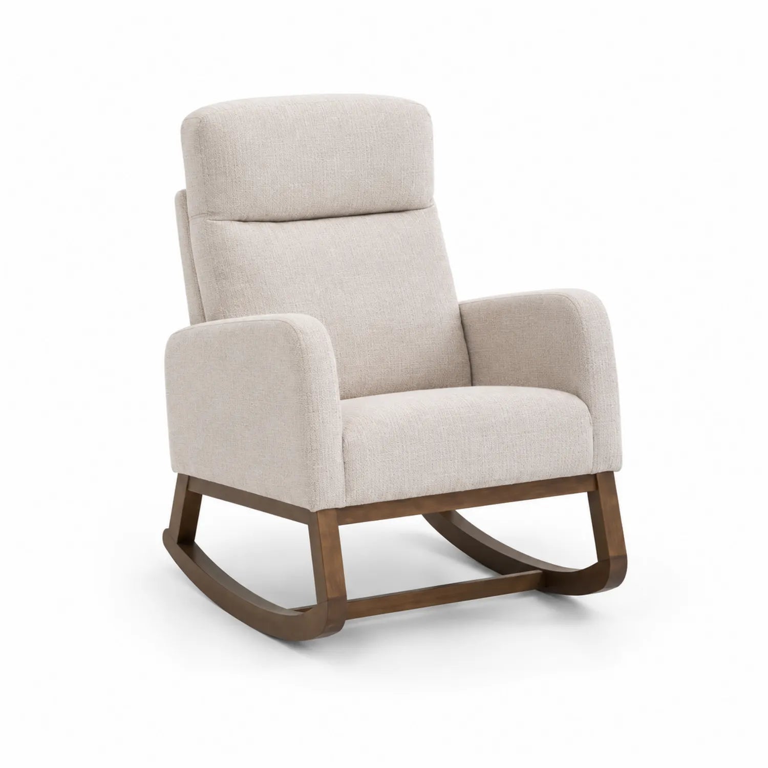 Silla Mecedora de Poliéster Beige con Base de Madera Maciza