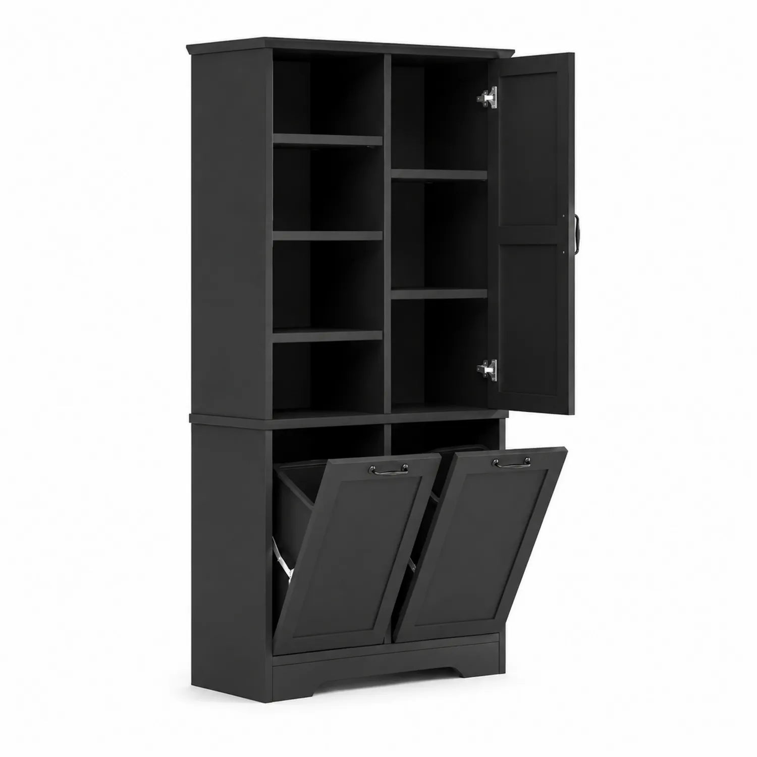 Estantería alta de MDF negro con estantes y cajones basculantes 180x80x30 cm