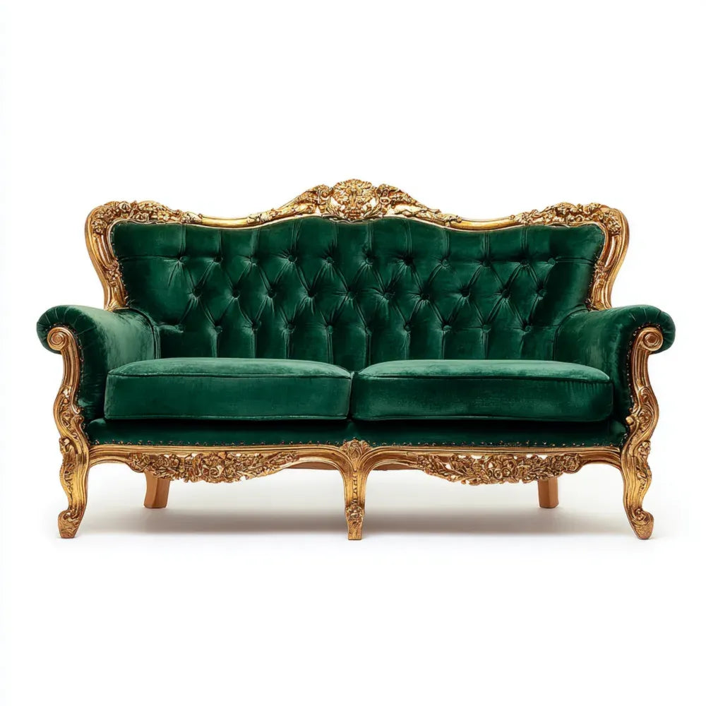 Sofa Velvet Upholstery 150x85x95 cm - Green and Gold - Classic Design