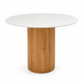 Mesa redonda de mármol blanco con base de madera