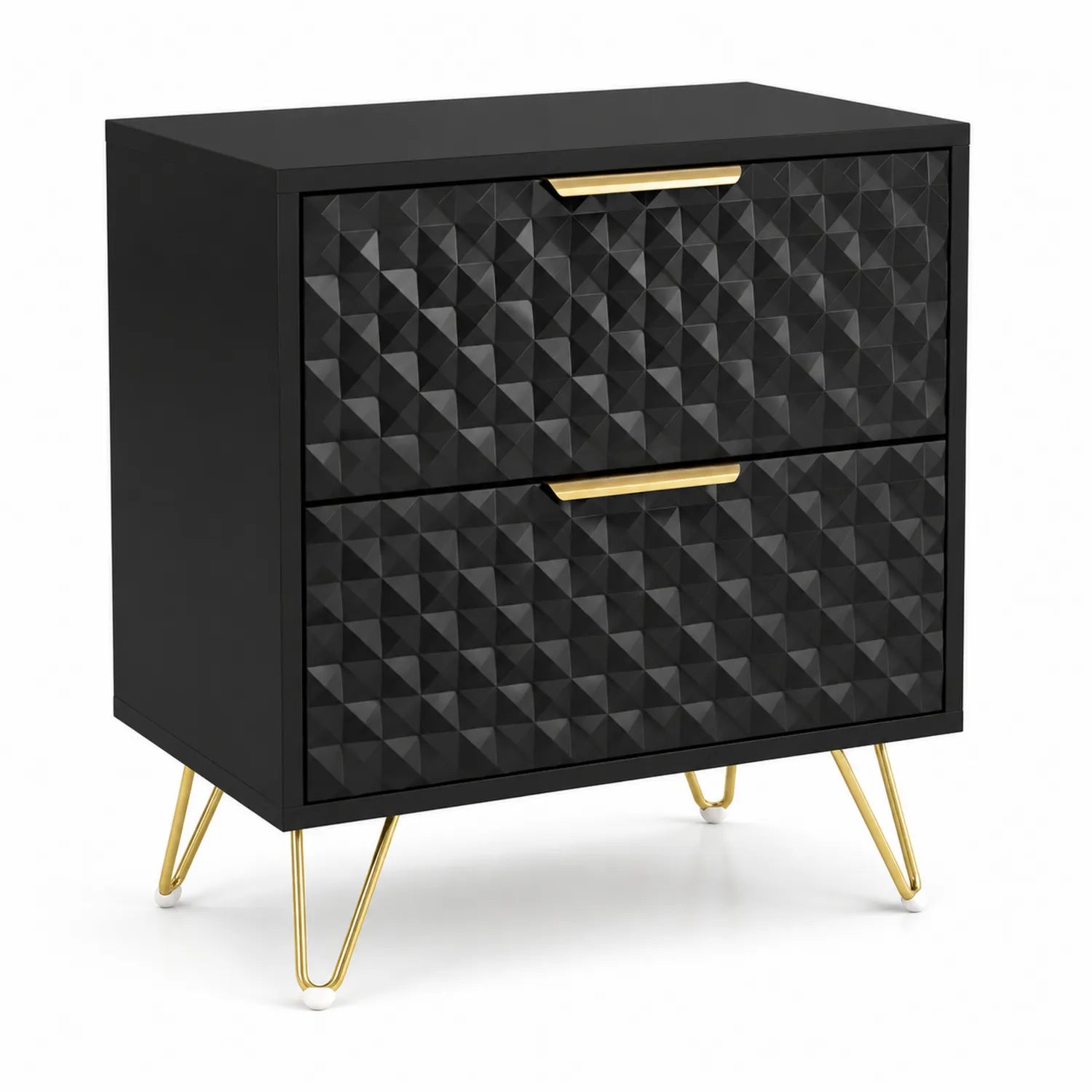 Nachttisch aus schwarzem MDF mit goldenen Metallbeinen