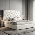 Upholstered Double Bed - Leather 200x150x120 cm White - Modern Design
