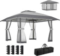 Outsunny Carpa Plegable 4x4 m con Techo Ventilado y Paredes de Malla, Altura Ajustable, Bolsa de Transporte, Protección Solar UPF30+, Ideal para Jardín y Eventos, Gris