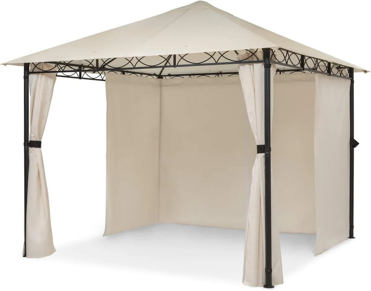 Carpa de Jardín Blumfeldt Mondo - Pergola 2.95 x 2.6 x 2.95 m, 4 Paneles Laterales, Protección UV/Viento/Lluvia, Beige
