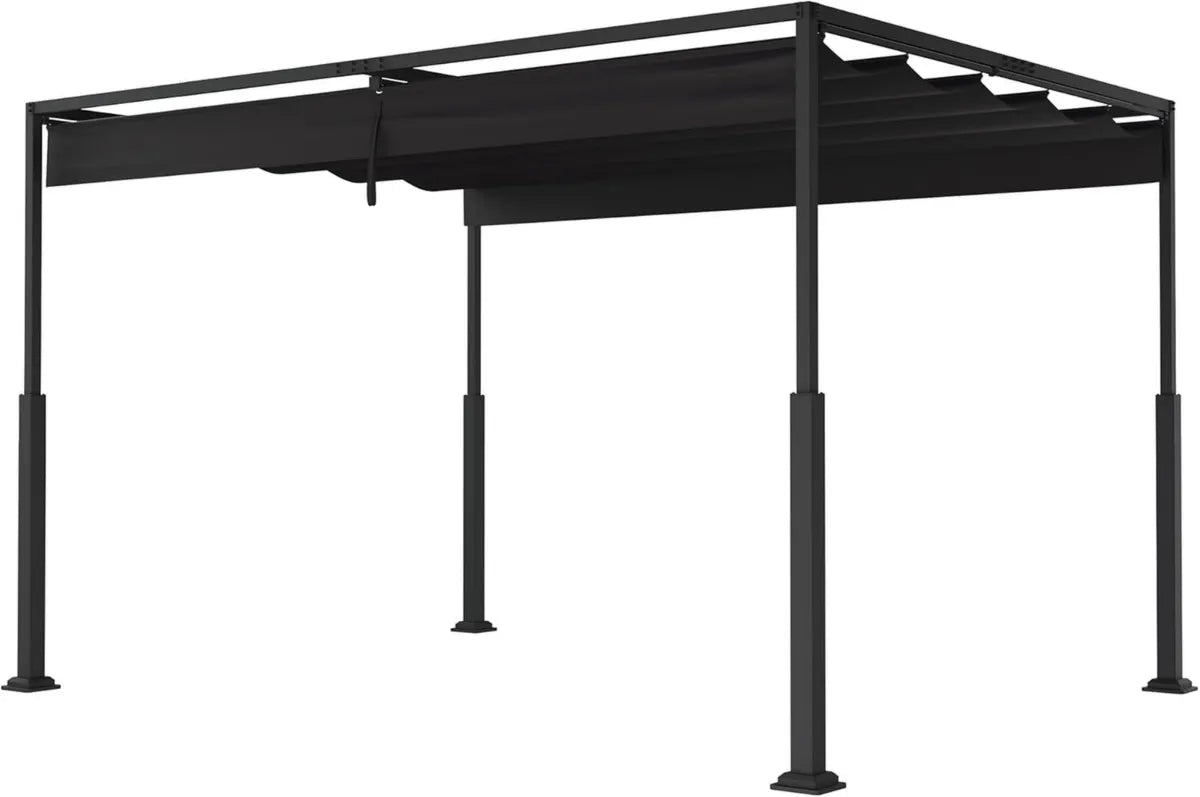Pérgola de Jardín 3x4 m Impermeable, Resistente al Invierno, Protección Solar Ajustable, Negra