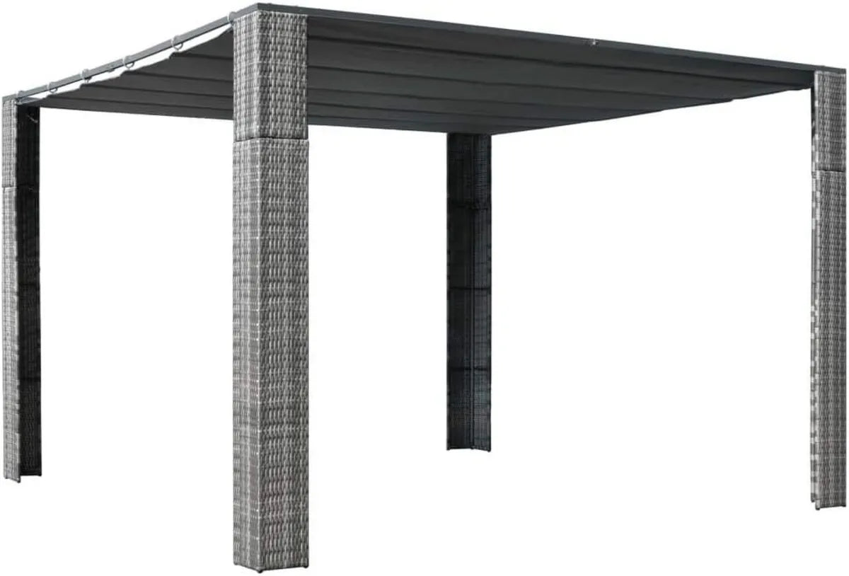 Pérgola de Jardín con Techo Retráctil de Ratán Sintético 300x300x200 cm Gris y Antracita