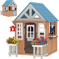 Casa de Juego Infantil de Madera AIYAPLAY con Cocina, Timbre y Valla para Exteriores e Interiores, 165x116.5x163.5cm