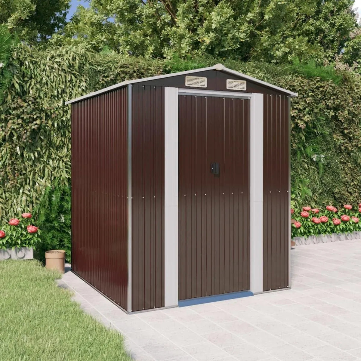 Caseta de Jardín de Acero Galvanizado en Marrón Oscuro 192x191x223 cm