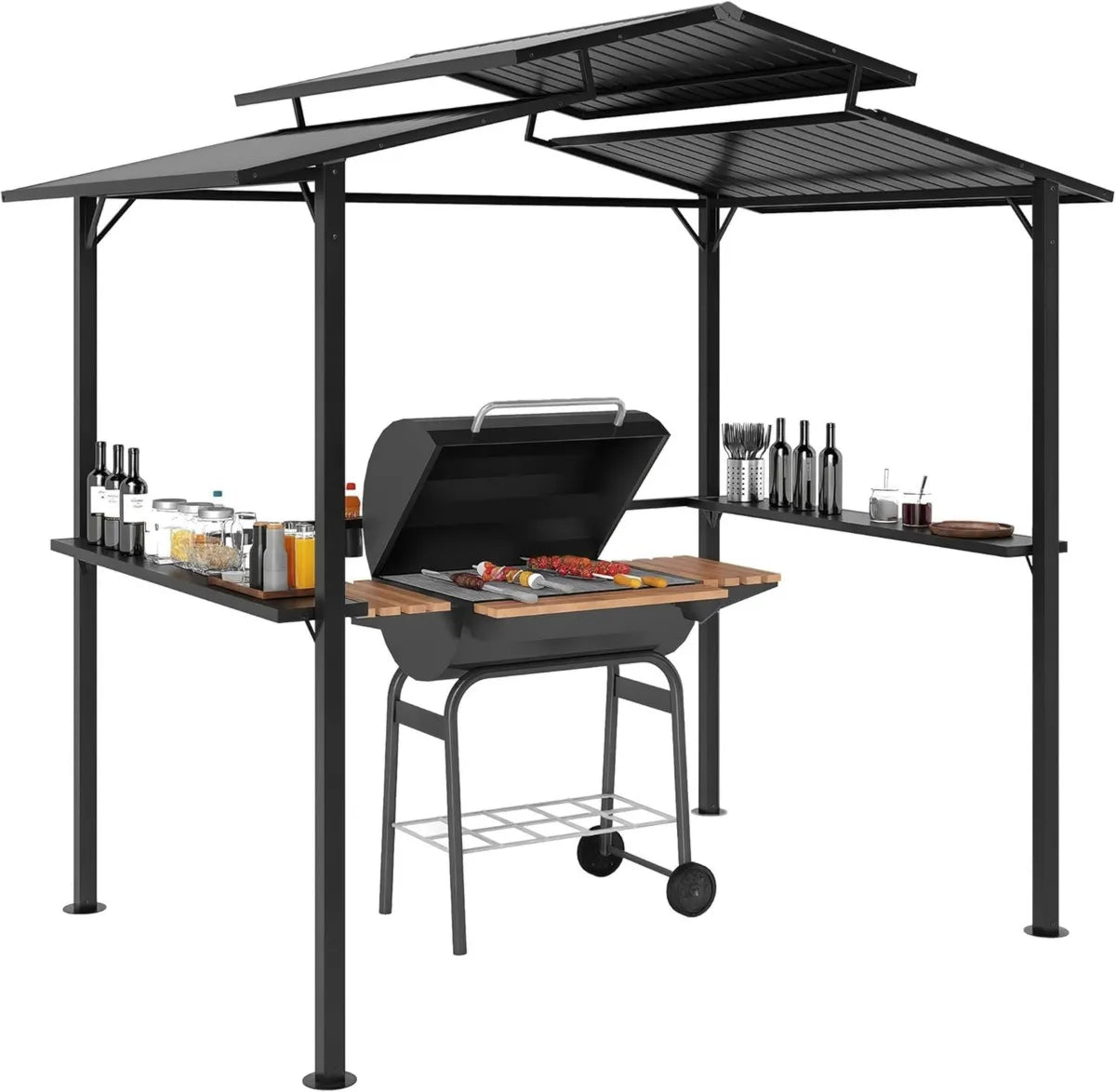 Outsunny - Gazebo Impermeable para Barbacoa, 250x160x250 cm, Doble Techo y Protección UV