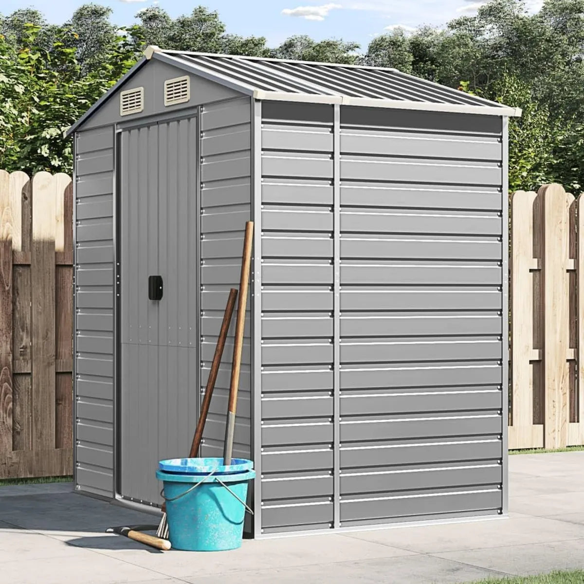 Cobertizo de Jardín de Acero Galvanizado Gris 191x130x198 cm para Almacenamiento Exterior