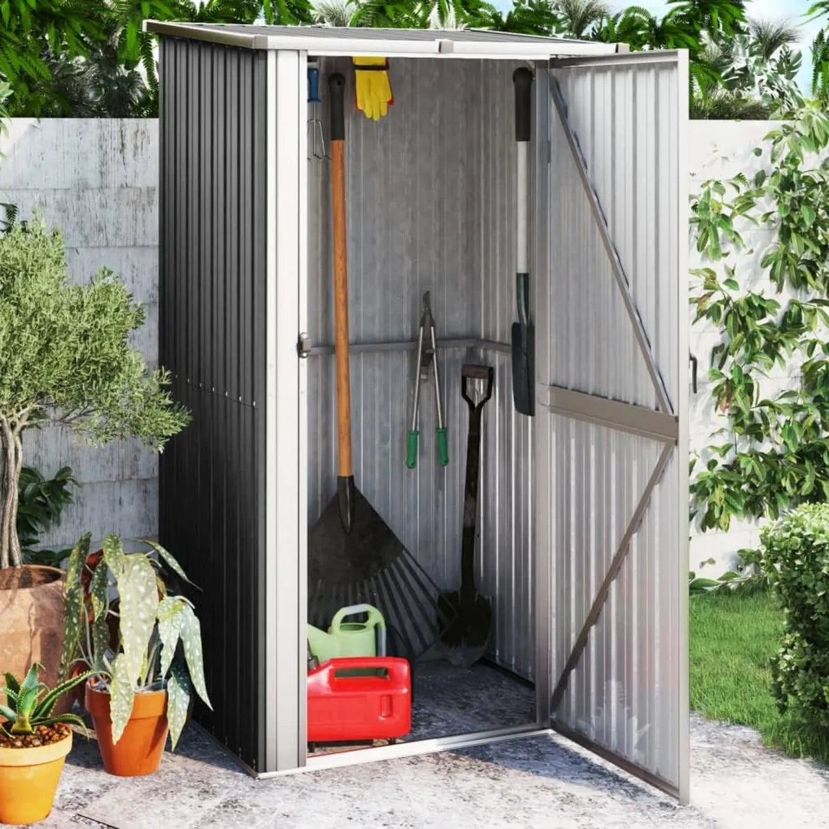 Caseta de Jardín Metálica Antracita para Almacenamiento Exterior 118,5x97x209,5 cm