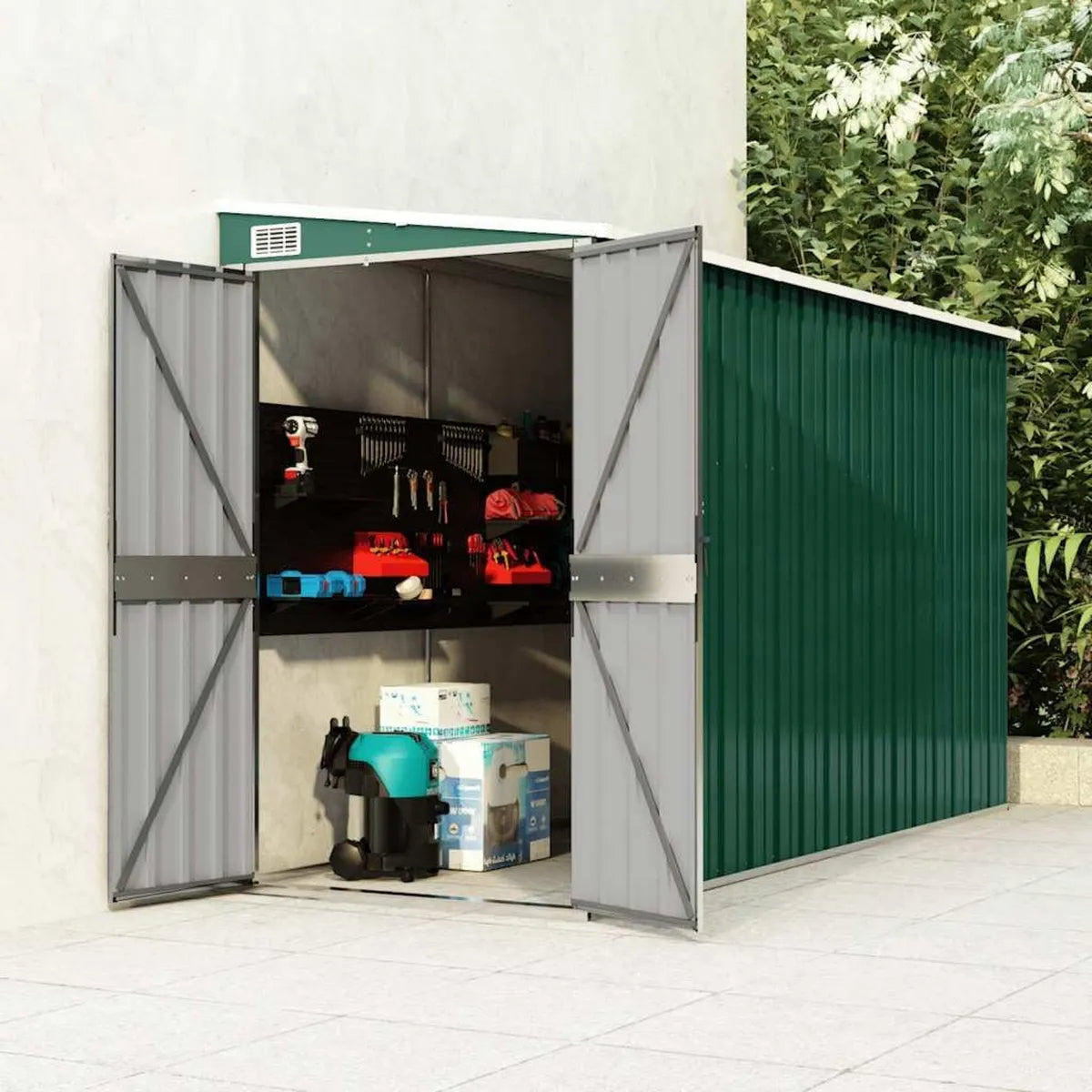 Caseta Metálica para Jardín 118x288x178 cm, Almacenamiento Exterior para Herramientas