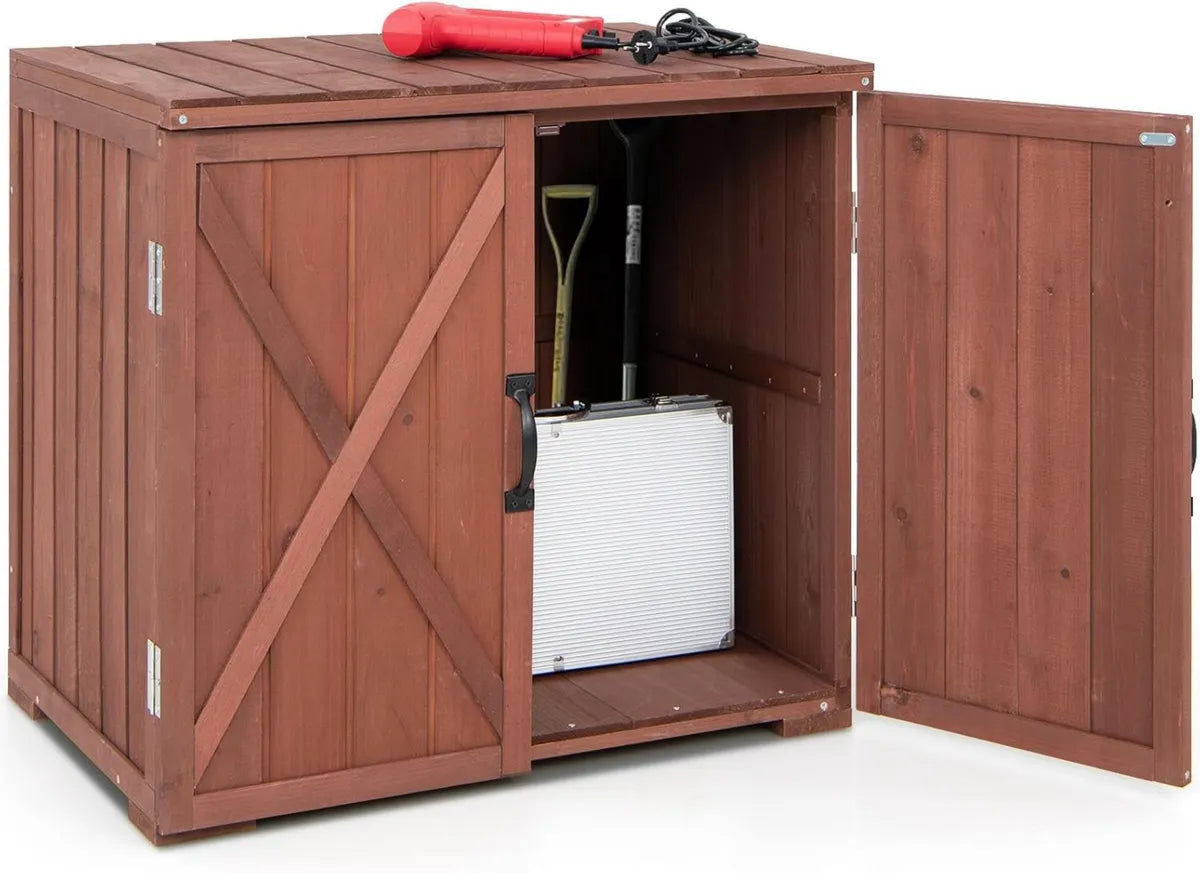 Caseta de Jardín de Madera de Abeto, Impermeable y Segura, con Puertas Magnéticas