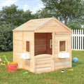 Casita de Juegos Infantil de Madera de Abeto con Puerta y Ventana, Incluye Macetas, 125x120x132 cm, Ideal para Jardín