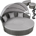 Conjunto de Jardín con Cojines y Toldo Ajustable, Muebles de Exterior de Ratán y Acero Resistente a UV - Gris