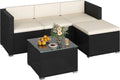 Conjunto de Muebles de Jardín Ratán, Sofá 3 Plazas, Taburete y Mesa de Cristal