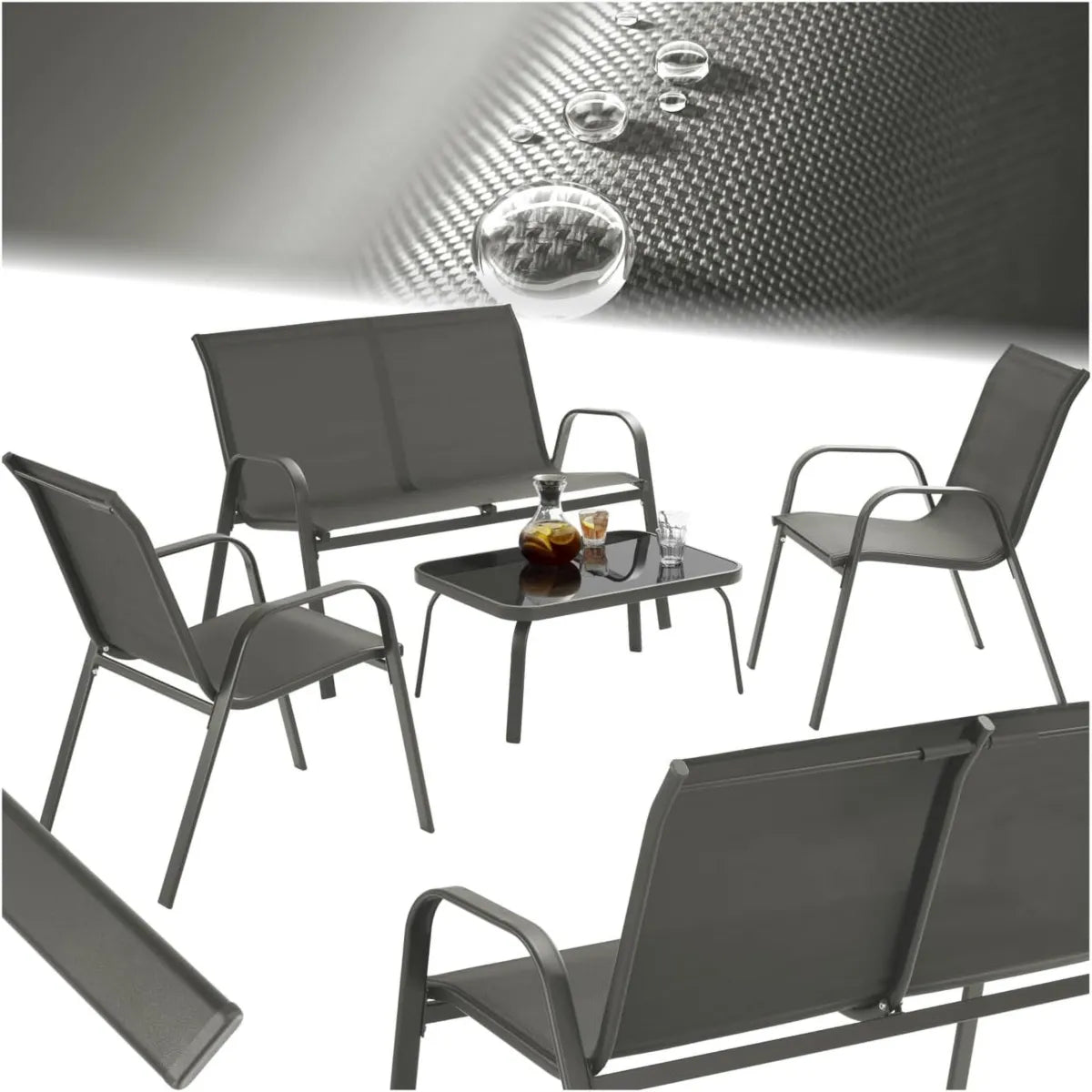 Conjunto de Muebles de Jardín para 4 Personas con Mesa de Vidrio y Sofá - Antracita