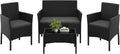 Conjunto de Muebles de Jardín de Ratán, 4 Piezas, Incluye Sofá, Sillones y Mesa de Vidrio, Ideal para Terraza y Balcón