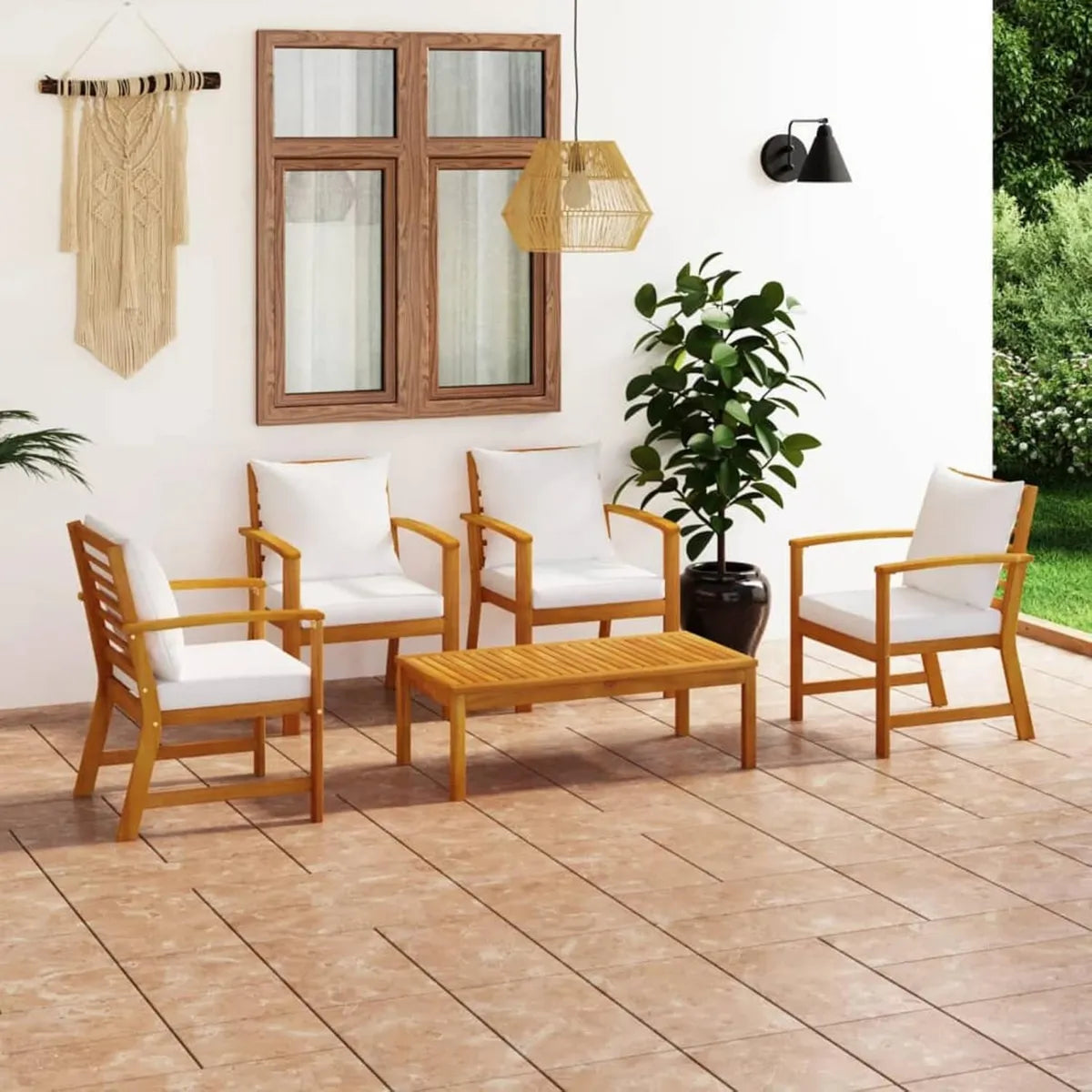Conjunto de Sofá de Jardín de 5 Piezas con Cojines de Madera de Acacia