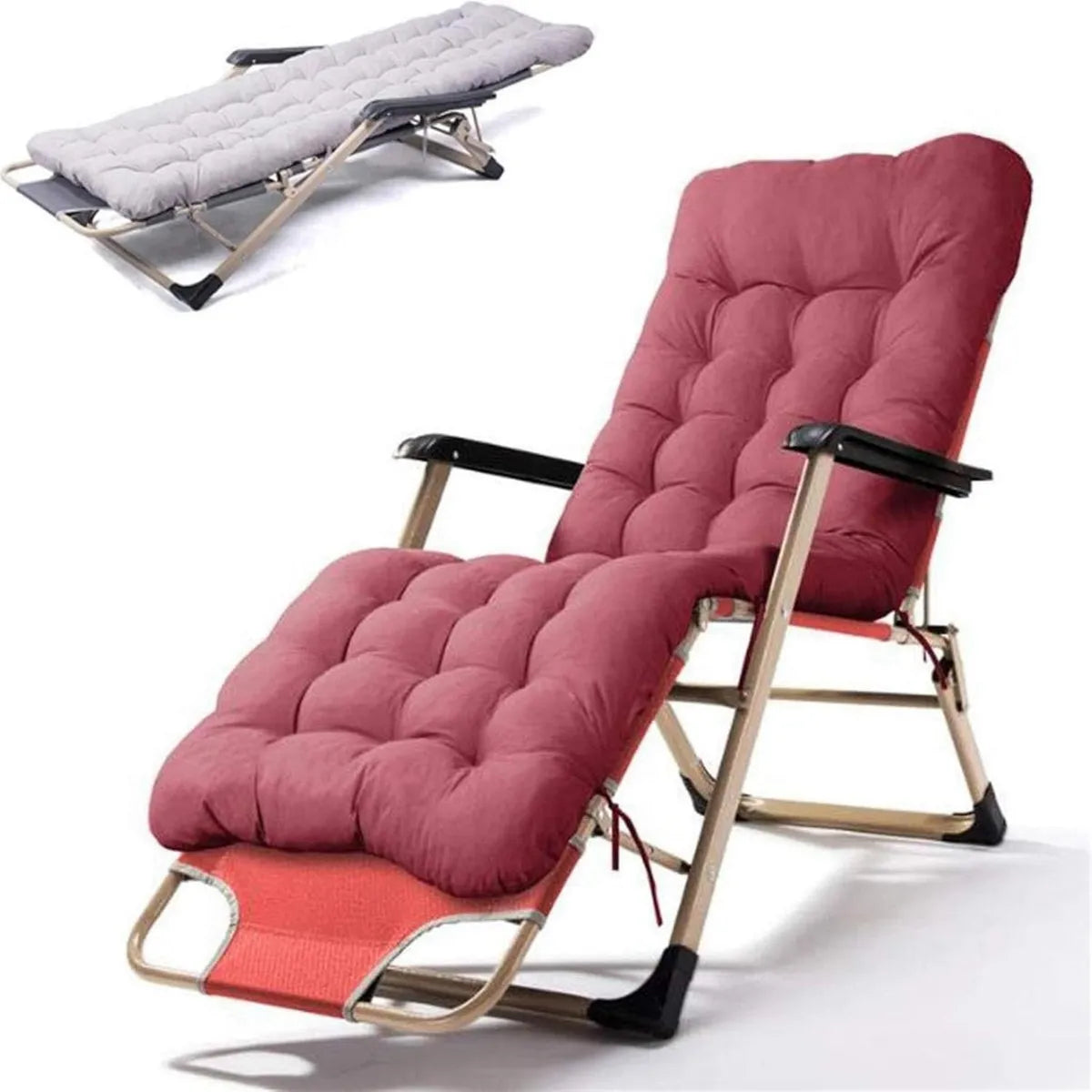 Sillones Reclinables Plegables con Almohadilla de Algodón para Jardín o Terraza, Juego de 2