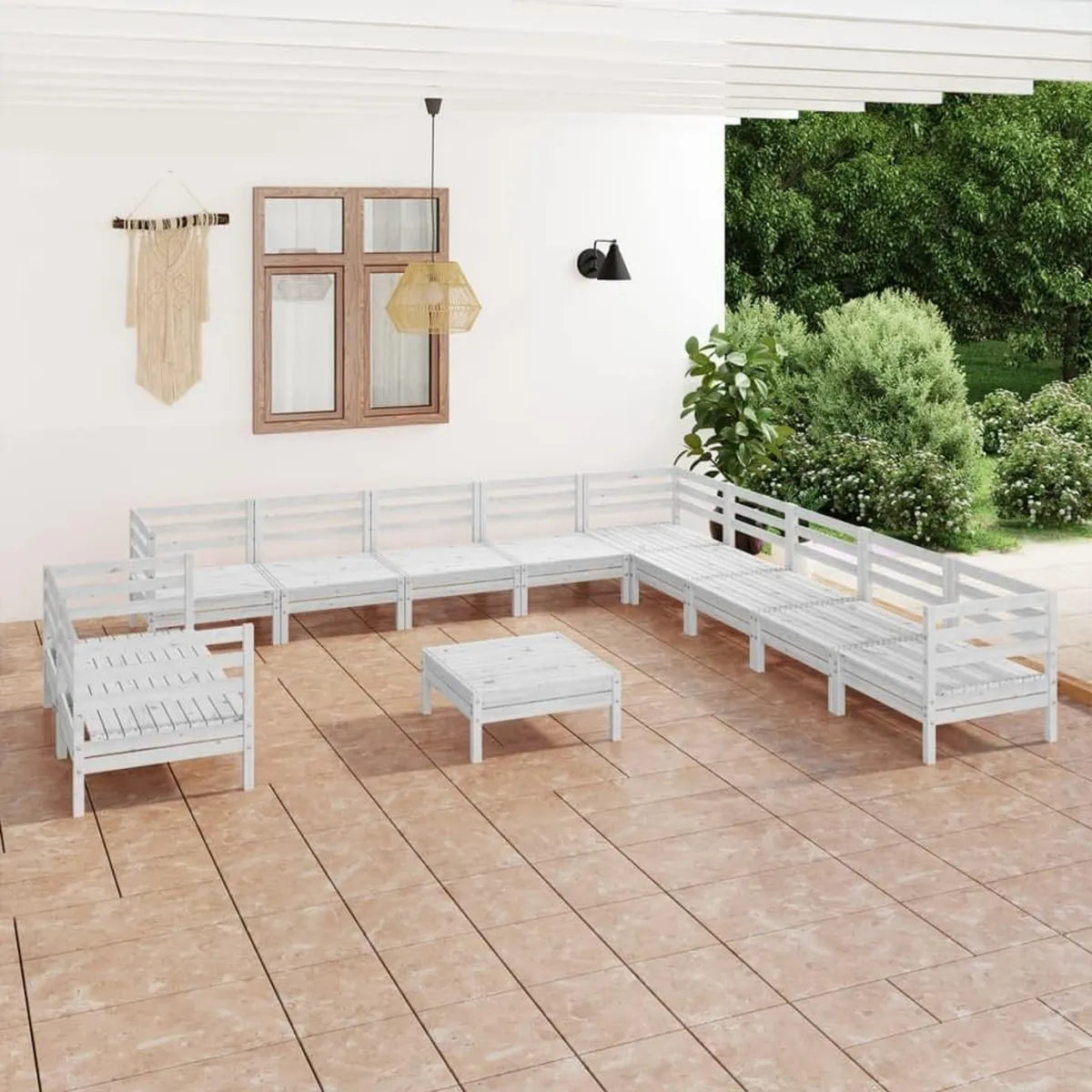 Juego de Muebles de Jardín 12 Piezas de Madera de Pino Blanco