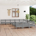 Conjunto de Jardín 12 Piezas Gris en Madera de Pino para Exterior