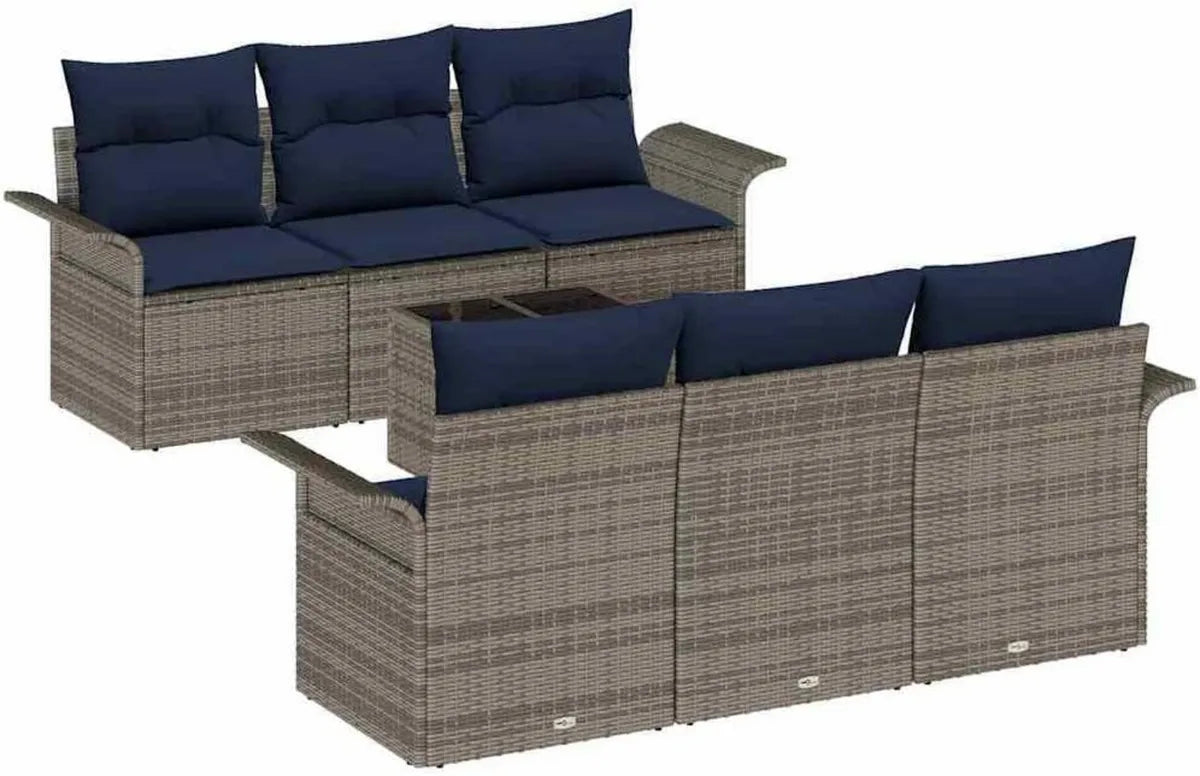 Conjunto de Sofá de Jardín Modular con Cojines Azul Marino y Gris, Resistente a UV