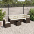 Set de Muebles de Jardín 7 Piezas de Ratán Sintético Marrón con Cojines, Modular y Resistente a UV para Exterior y Balcón