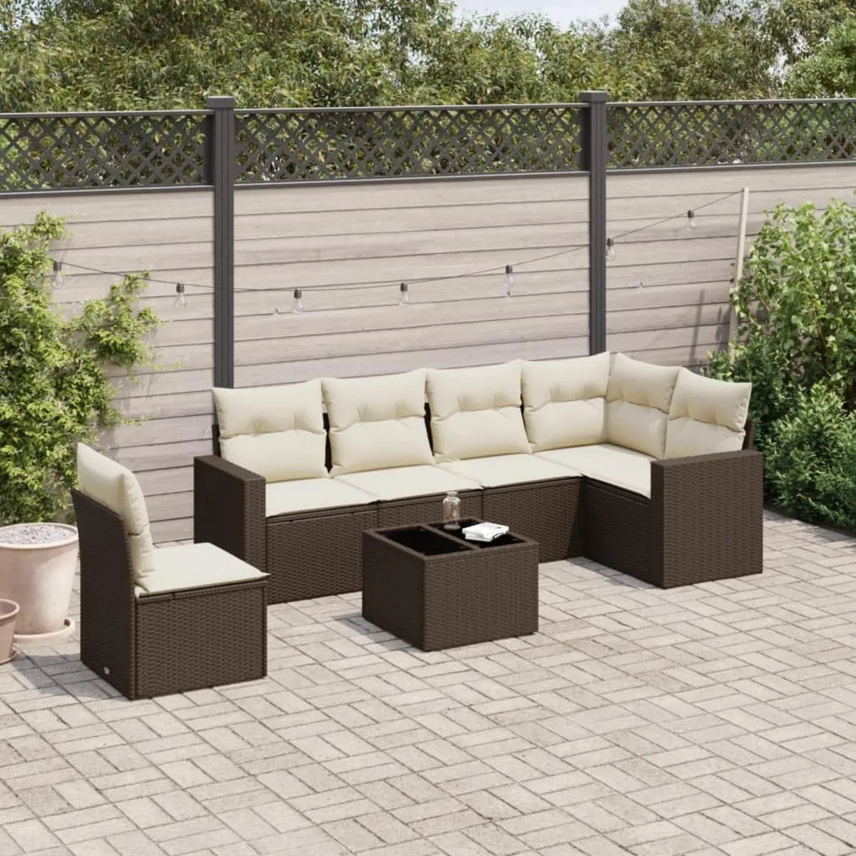Set de Muebles de Jardín 7 Piezas de Ratán Sintético Marrón con Cojines, Modular y Resistente a UV para Exterior y Balcón