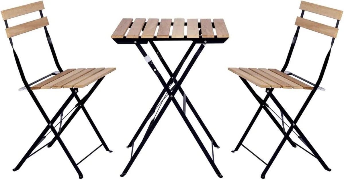 Conjunto de Mesa y Sillas Plegables para Jardín, Metal y Madera Retro