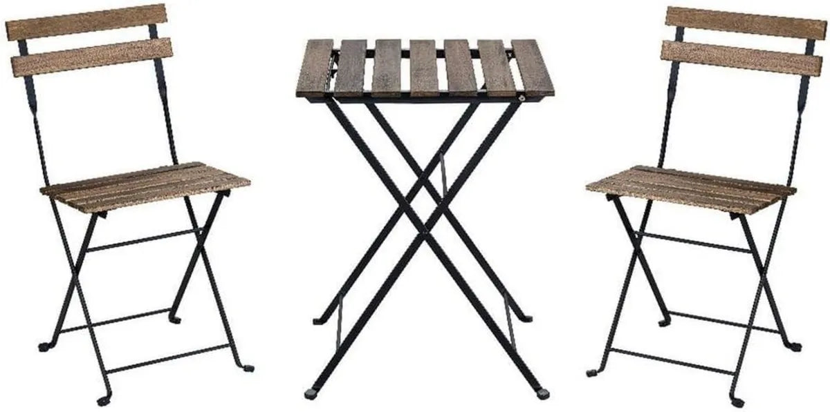 Conjunto de Muebles de Balcón LOLAhome: Mesa y Sillas Plegables de Madera y Acero con Protección Anticorrosiva