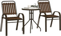 Conjunto de Muebles de Jardín Outsunny 3 Piezas: 2 Sillas Apilables y Mesa de Vidrio Templado para Terraza y Balcón, Marrón Oscuro