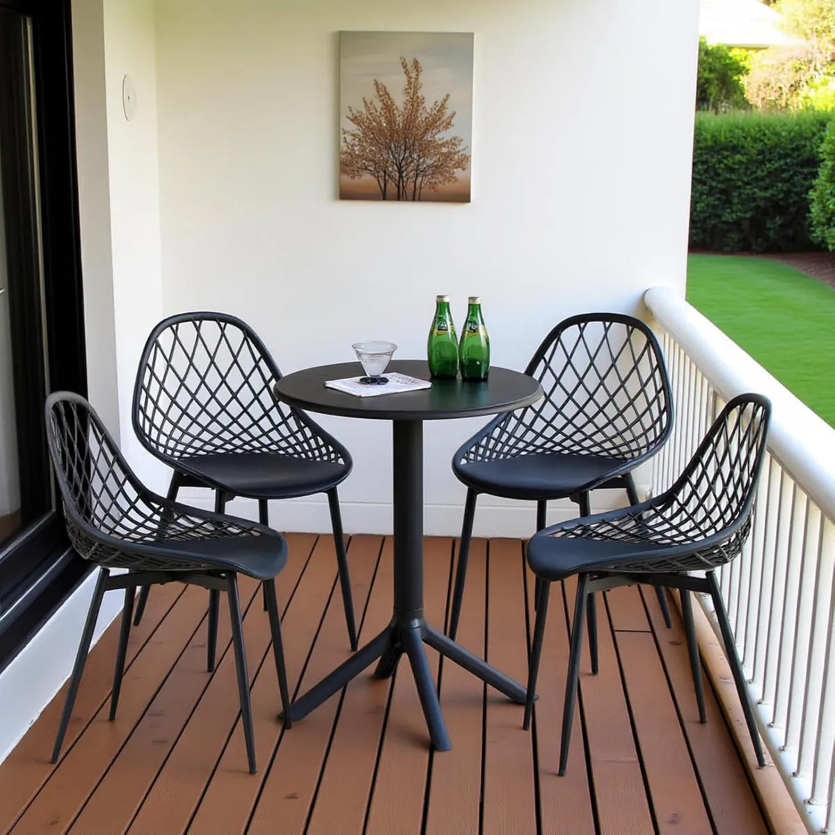 Conjunto de Muebles de Jardín para Balcón, 4 Sillas y 1 Mesa, Plástico Duradero, Negro