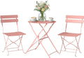 Conjunto de Jardín Outsunny: Mesa y 2 Sillas Plegables de Metal, Antioxidante, Color Rosa