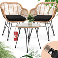 Conjunto de Balcón Bali: Mesa y 2 Sillas de Jardín con Cojines Lavables y Tablero de Vidrio