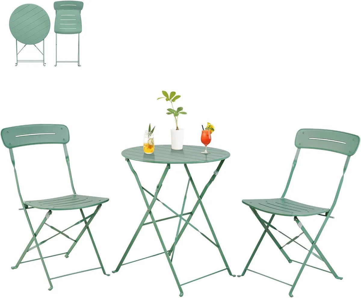 Conjunto de Bistró de Jardín: Mesa y 2 Sillas Plegables para Balcón y Terraza