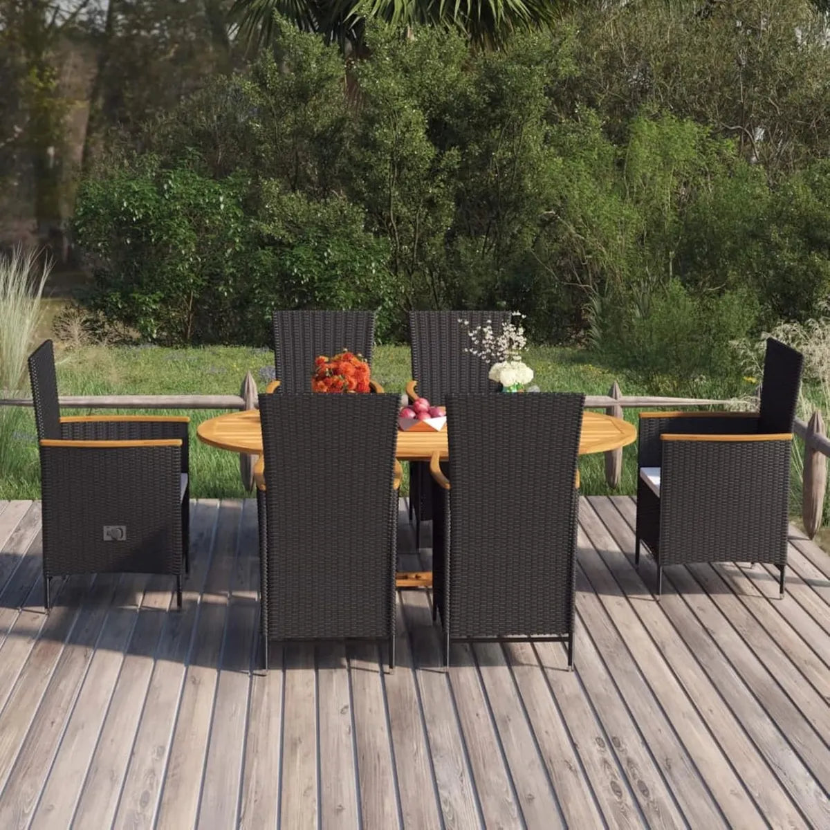 Conjunto de Comedor Exterior 7 Piezas, Muebles para Jardín y Terraza, Ratán Sintético Negro