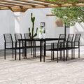 Conjunto de Comedor Exterior 7 Piezas Negro para Jardín y Terraza